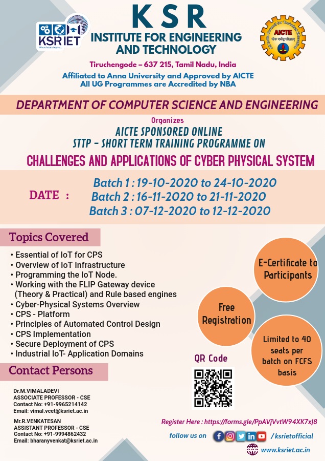 Online Short Term Training Programme (STTP) on Challenges and Applications of Cyber Physical System 2020